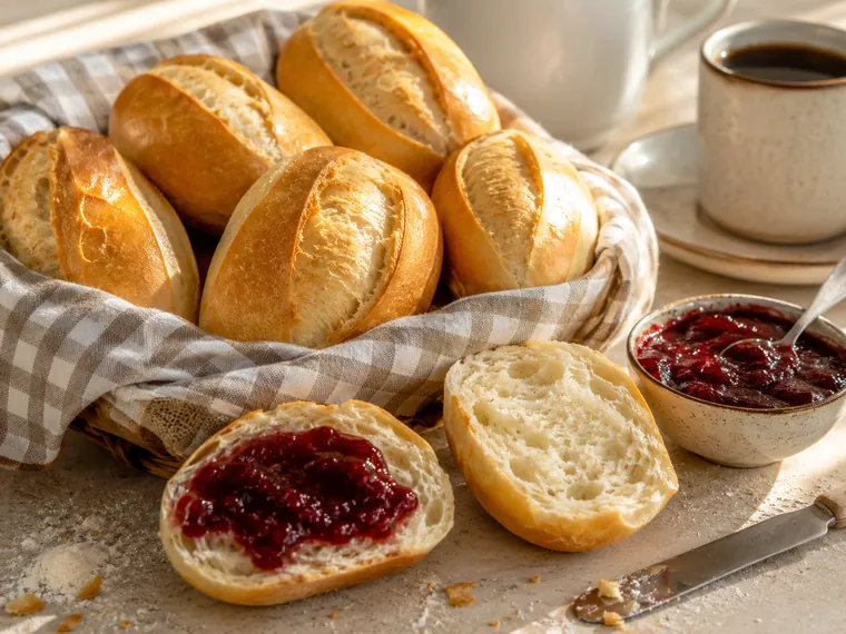 Pães franceses na cesta